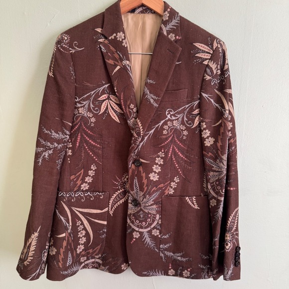 Banana Republic Mens Brown Floral Tailored Slim Fit Blazer Jacket 36R linen mens